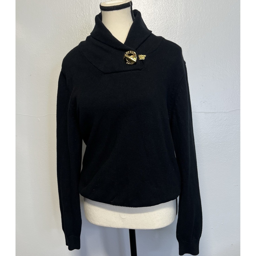 Lauren Ralph Lauren Women Cotton Sweater Toggle Gold Rope Accent‎ Small Black L
